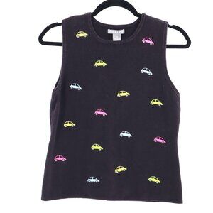 Eagles Eye Knit Car Tank Top Women M Black Retro Novelty School Academia